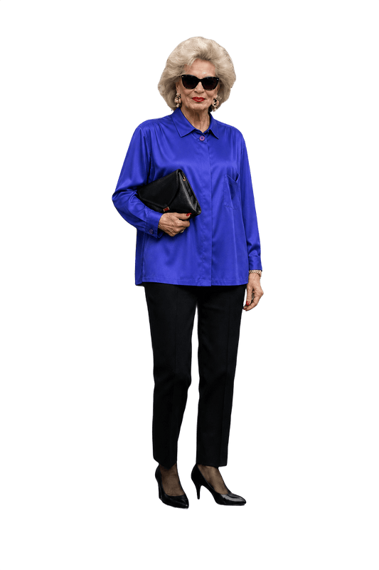 1980s Royal Blue Silk Blouse - Model