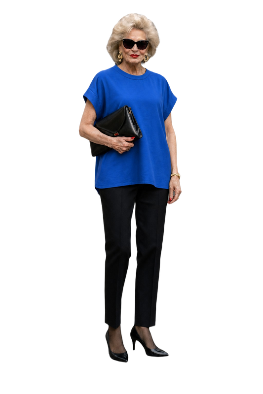1980s Royal Blue Synthetic Blouse - Model