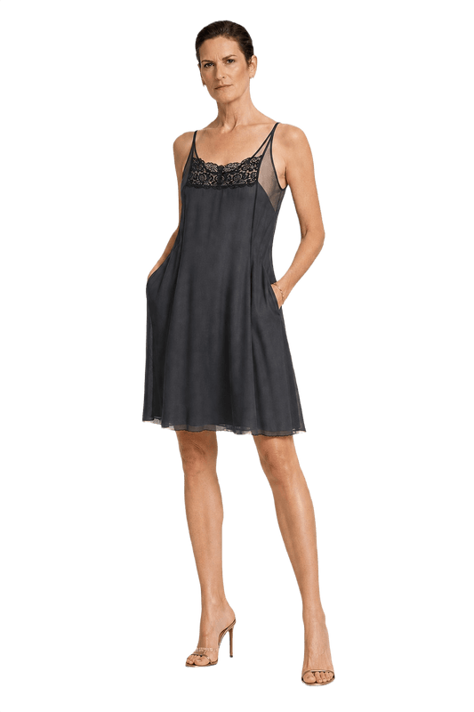 1990s Black Polyester Slip Dress - Model