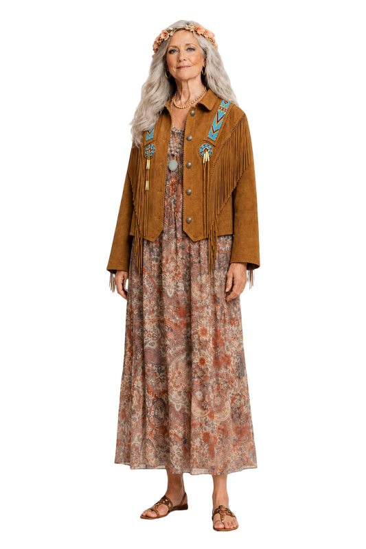1970s Tan Suede Jacket - Model