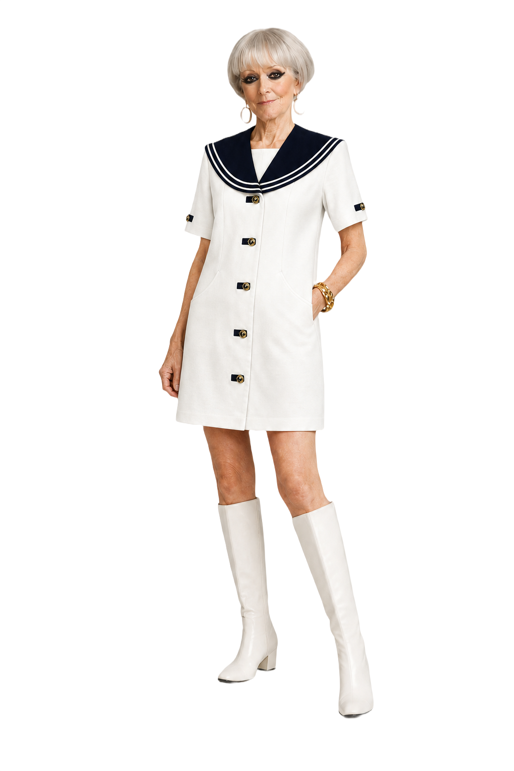 1930s White Cotton Shift Dress - Model