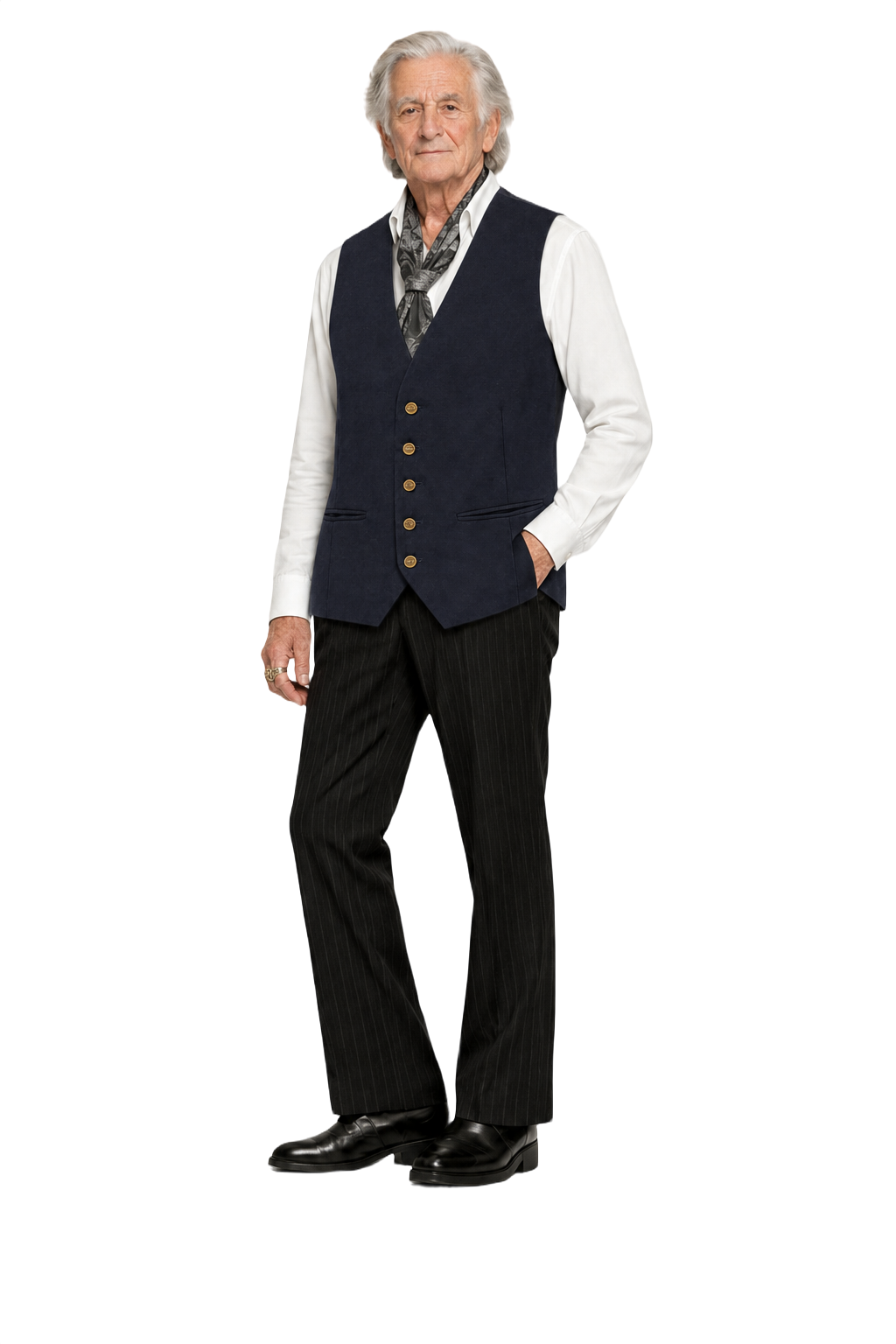 1970s Dark Navy Wool Blend Vest - Model