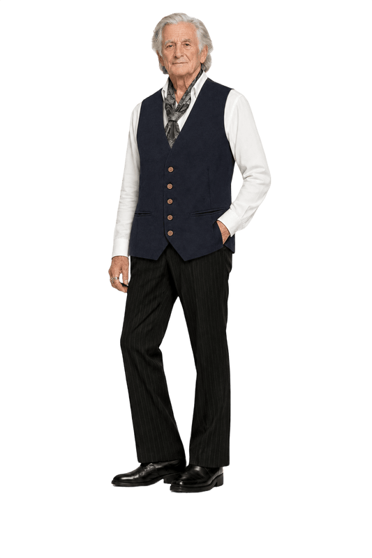 1970s Dark Navy Wool Blend Vest - Model