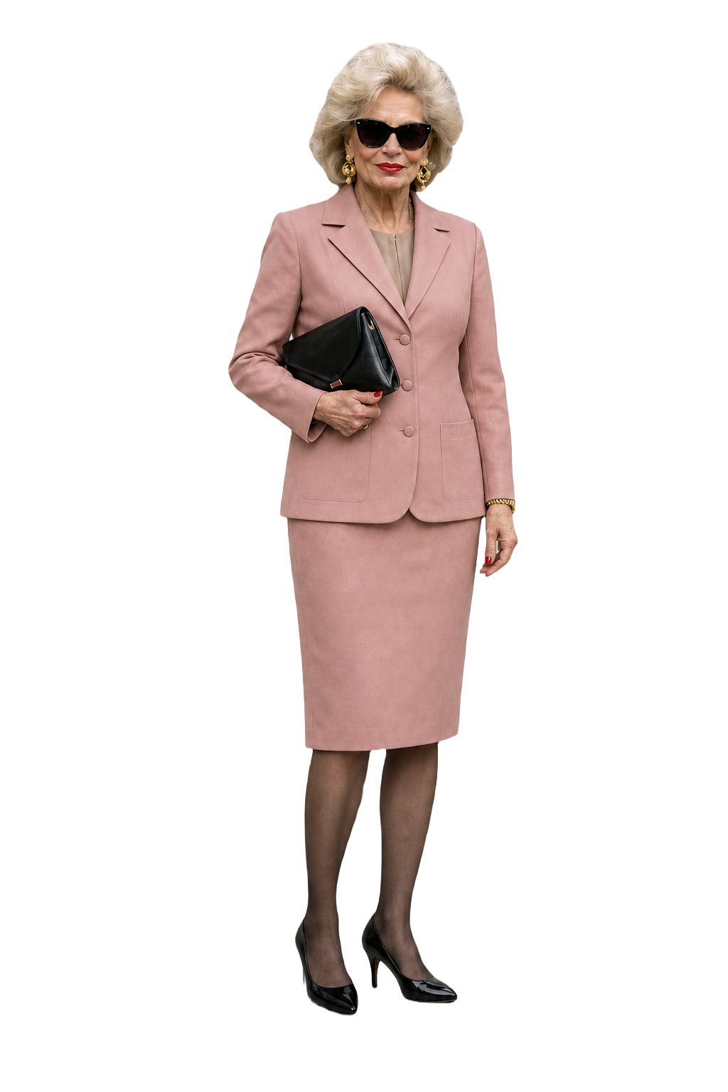 1980s Dusty Rose Silk Blend Blazer + Skirt - Model