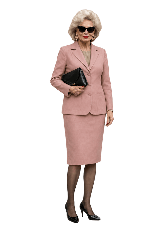 1980s Dusty Rose Silk Blend Blazer + Skirt - Model