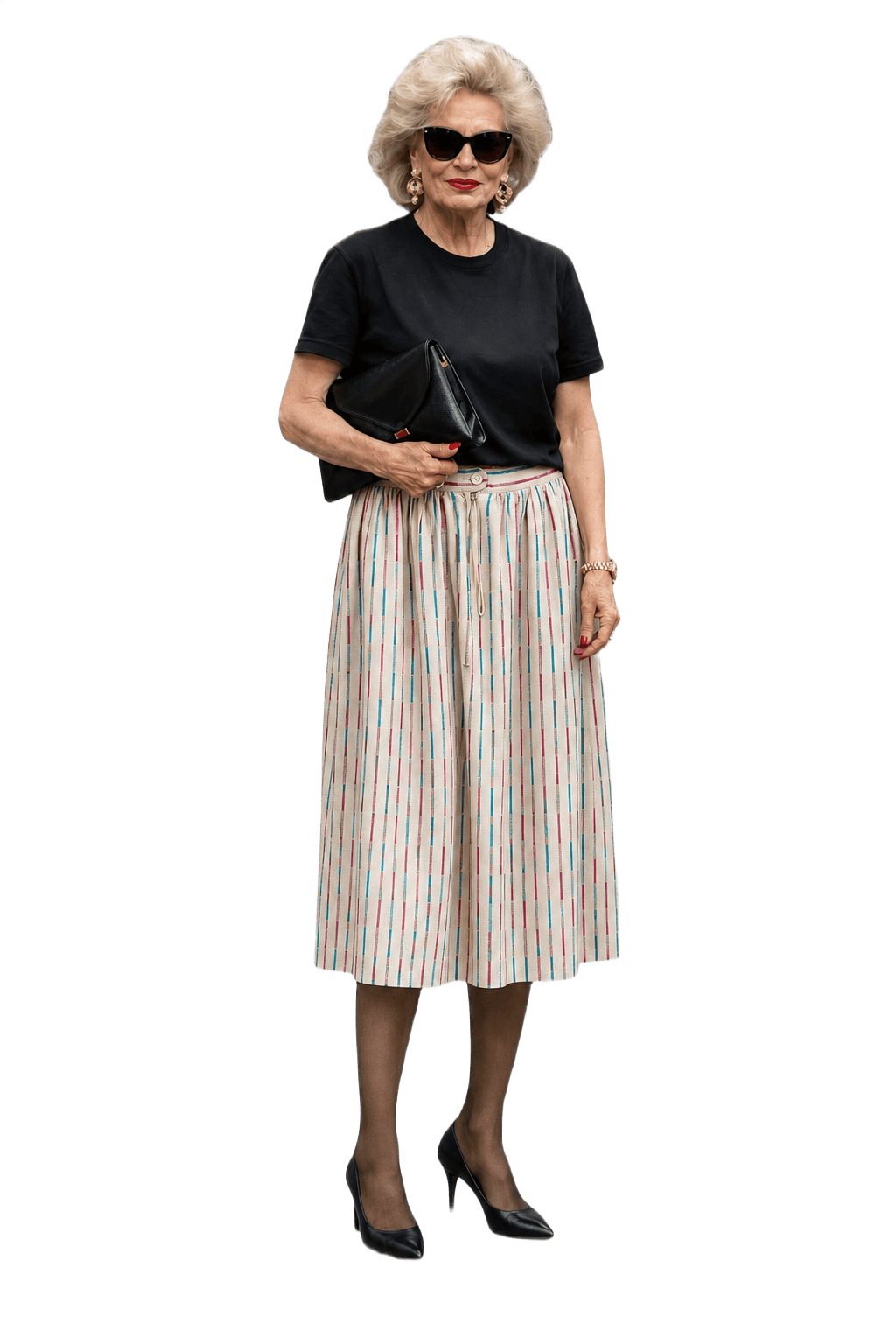1980s Cream White Cotton Midi Skirt - Model