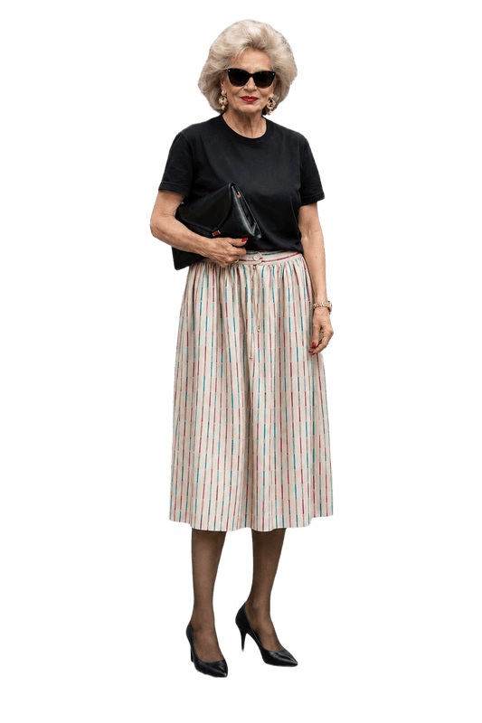 1980s Cream White Cotton Midi Skirt - Model