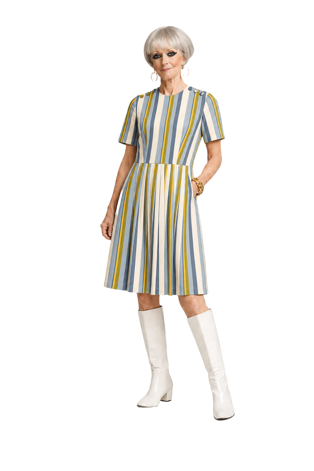 1960s Blue Cotton A-line Dress - Model