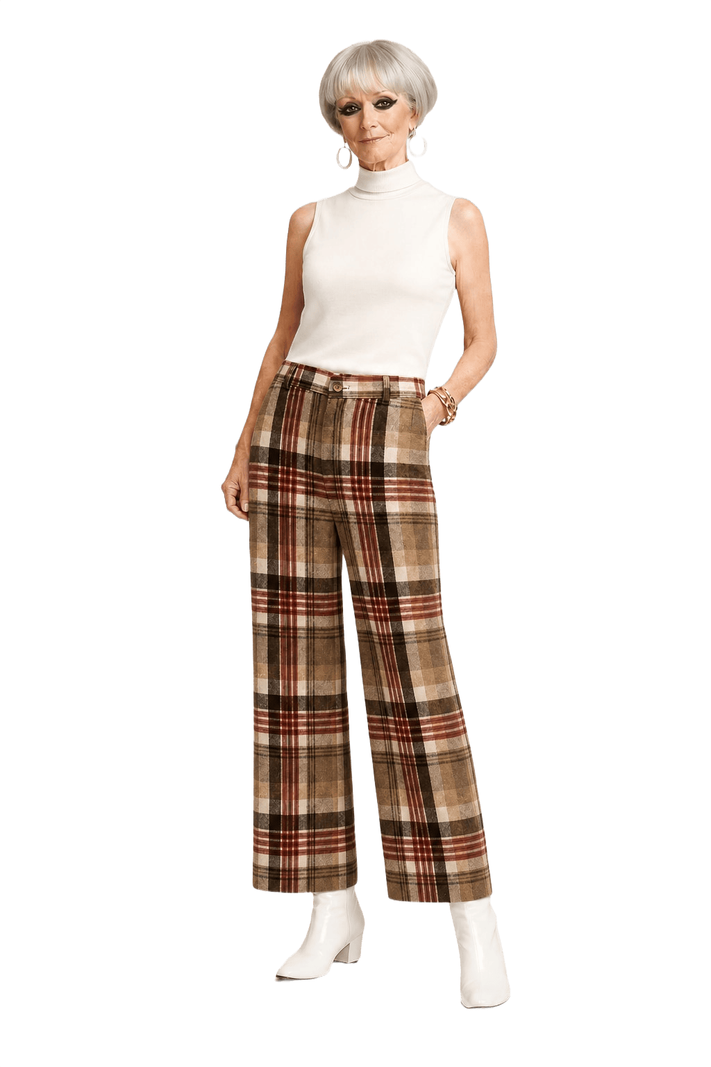 1960s Brown Plaid Wool Blend Trousers - Model