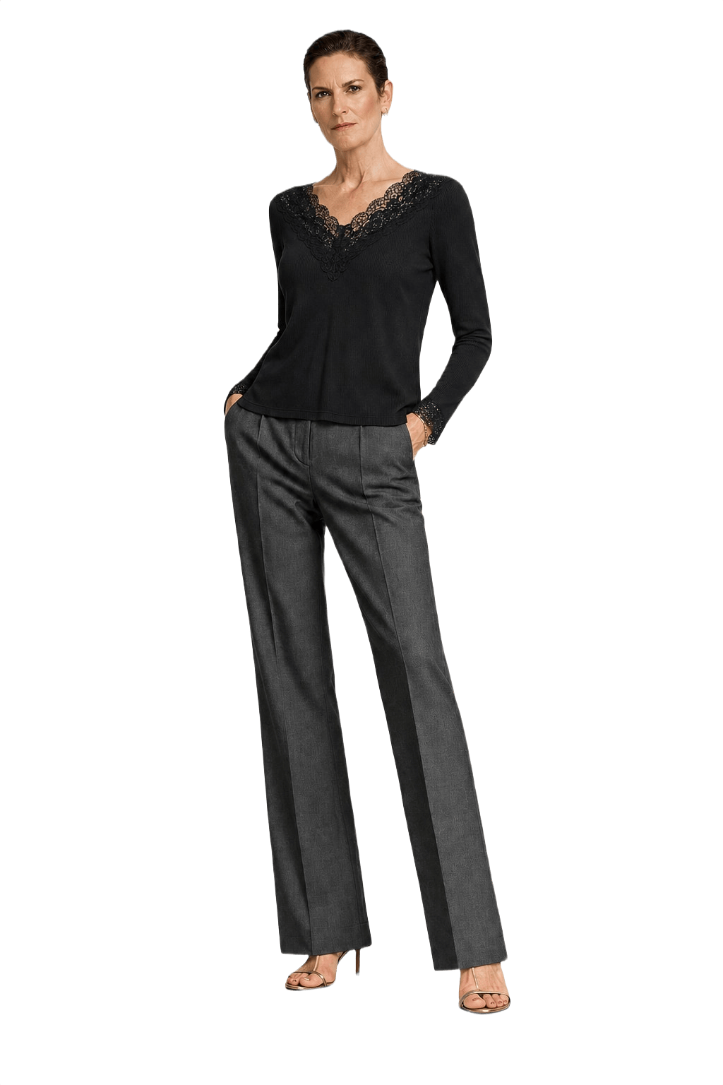 1990s Black Ribbed Blouse - Model