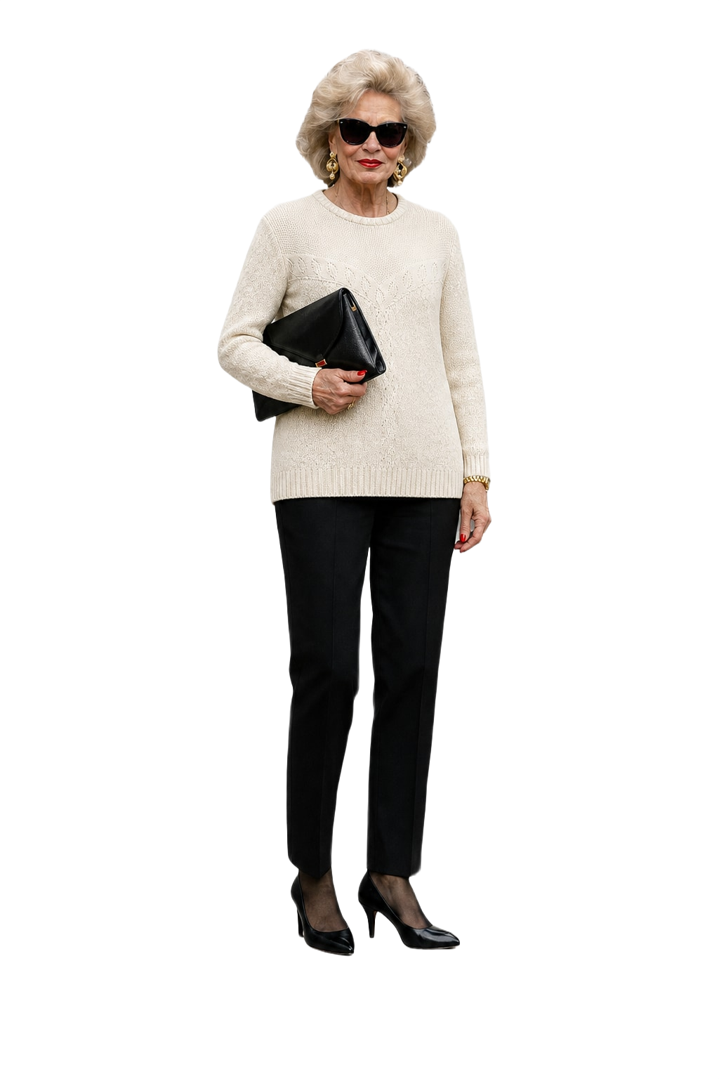 1980s Cream White Knit Sweater - Model