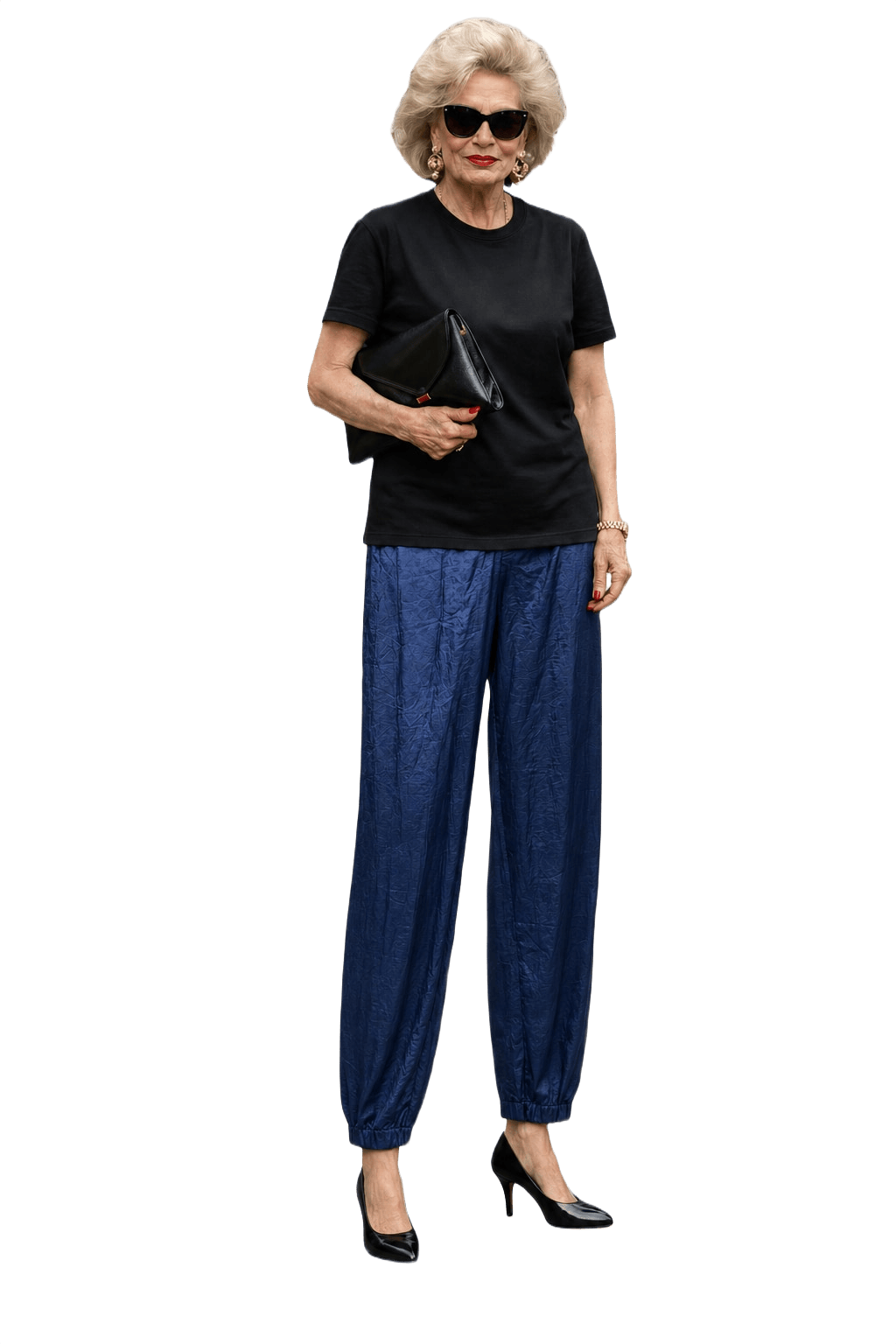 1980s Navy Blue Nylon Pants - Model