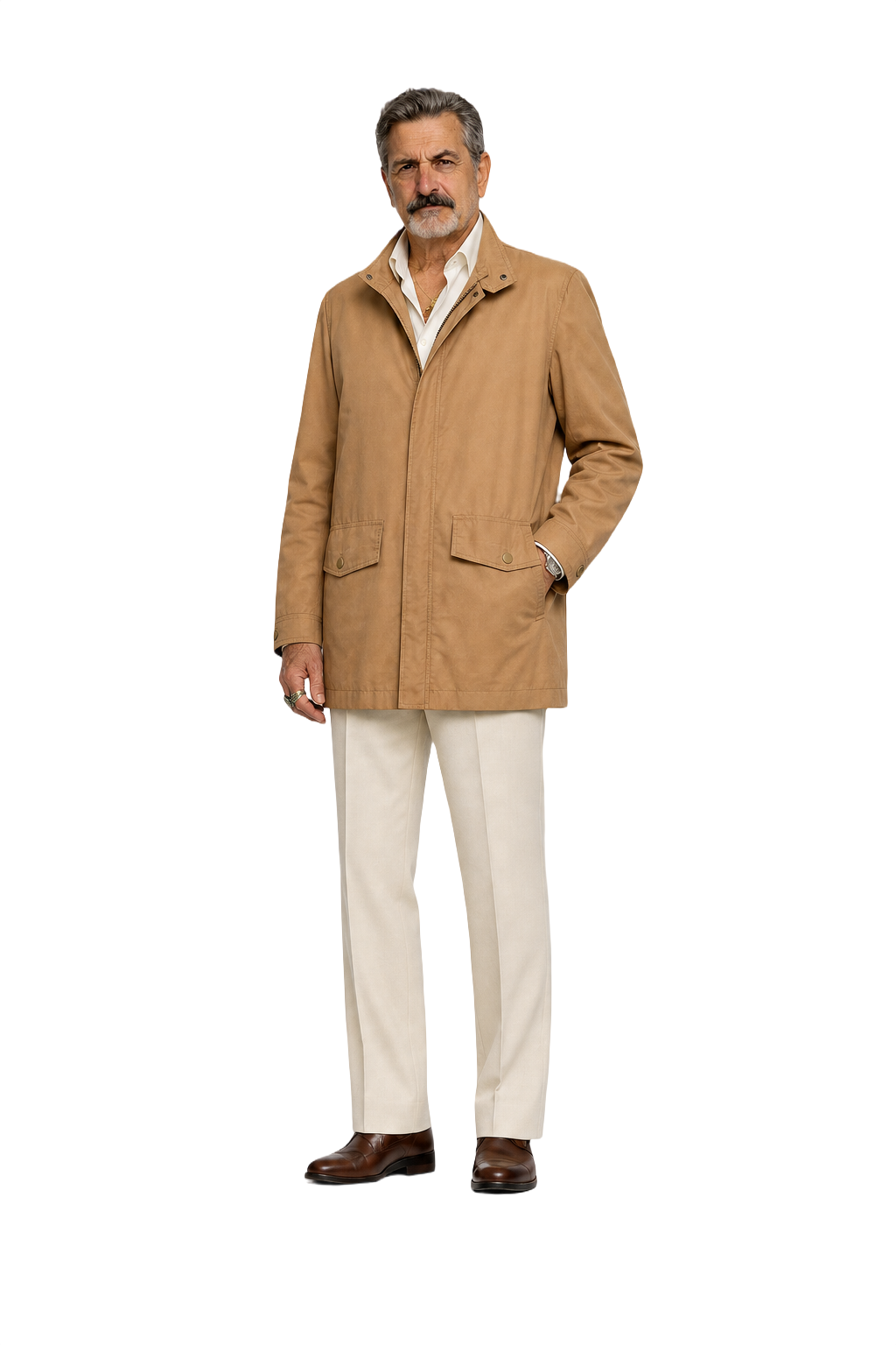 1980s Khaki Cotton Blend Coat - Model