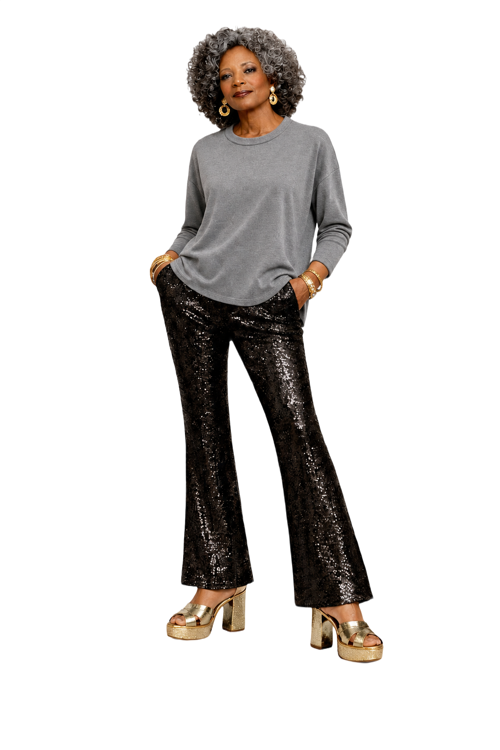 1980s Grey Cotton Long-Sleeve Shirt - Model