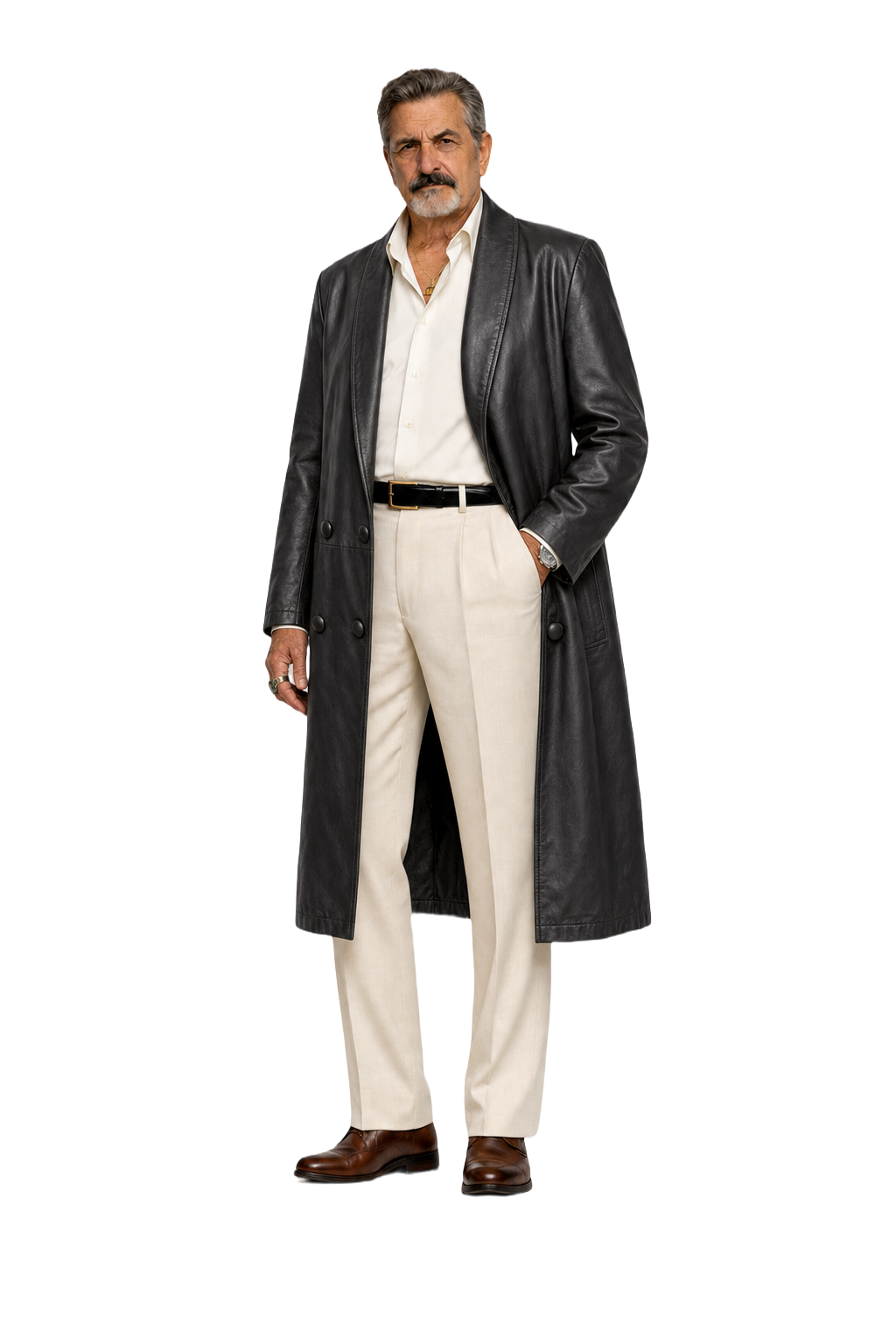 1980s Black Leather Coat - Model