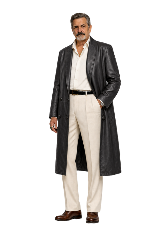 1980s Black Leather Coat - Model