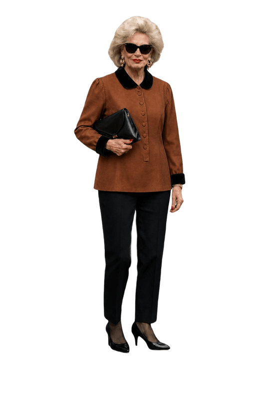1980s Rusty Brown Silk Blouse - Model