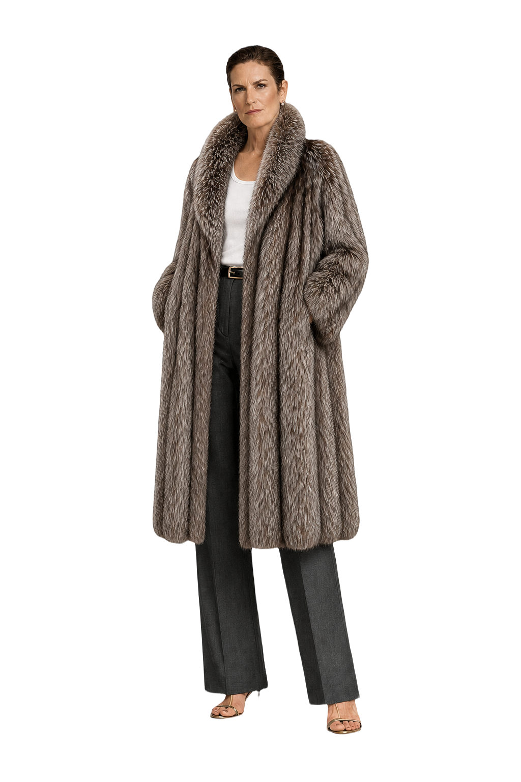 1990s Multicolor Brown Fur Coat - Model