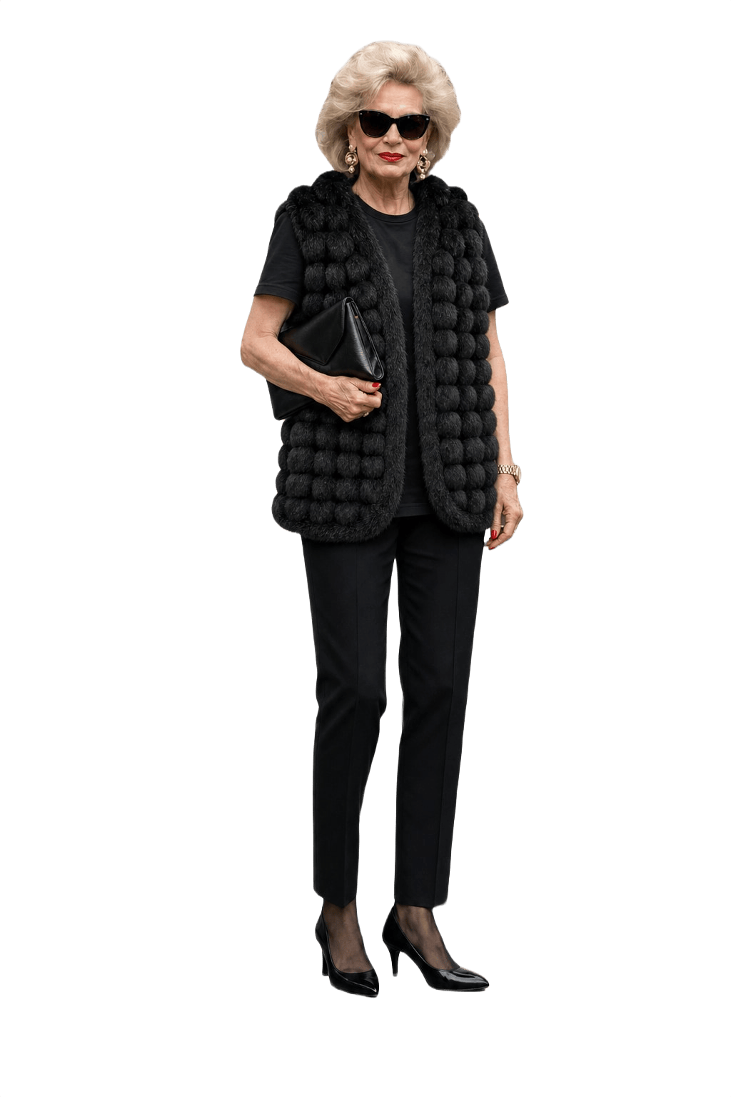 1980s Black Fur Vest - Model