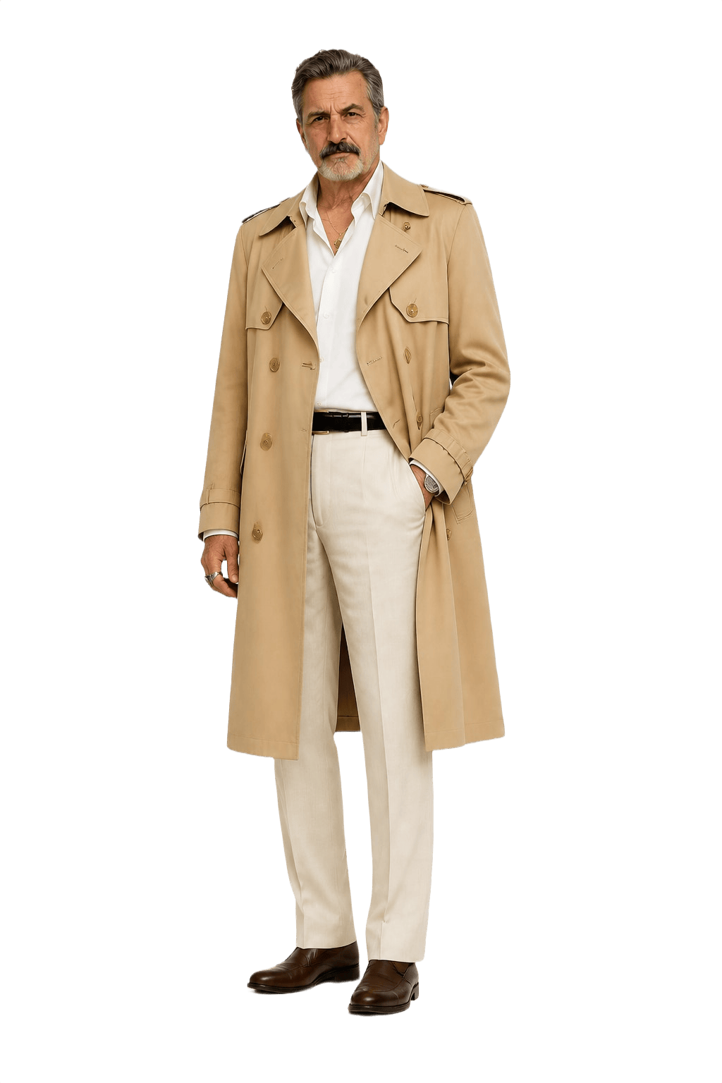 1980s Beige Cotton Blend Trench Coat - Model