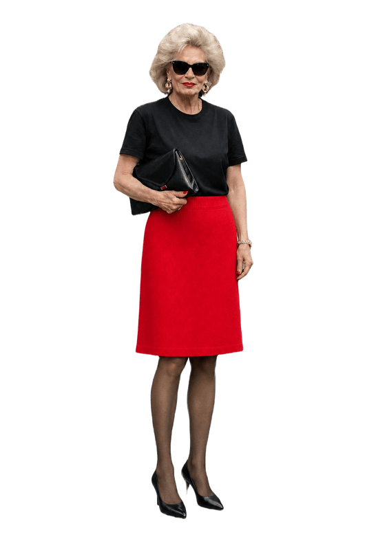 1980s Bright Red Acrylic Skirt - Model