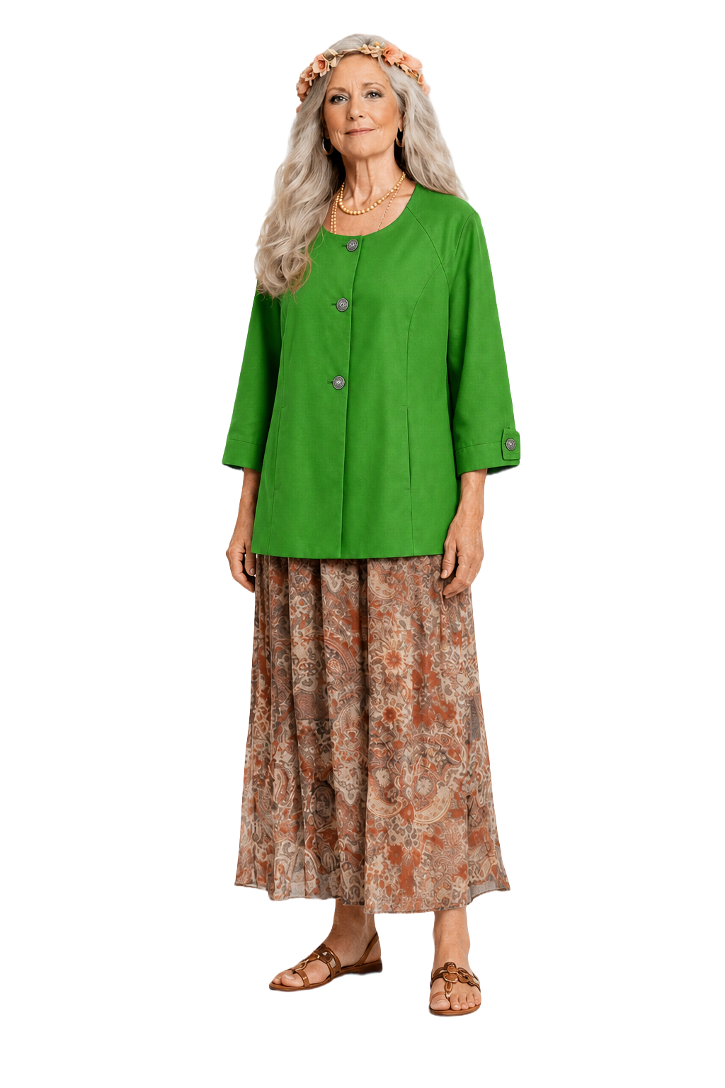 1980s Green Cotton Blend Jacket - Model