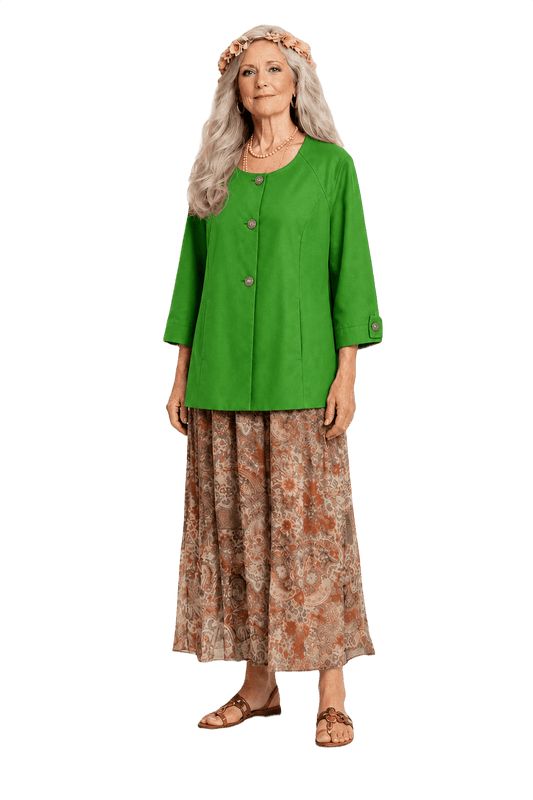 1980s Green Cotton Blend Jacket - Model