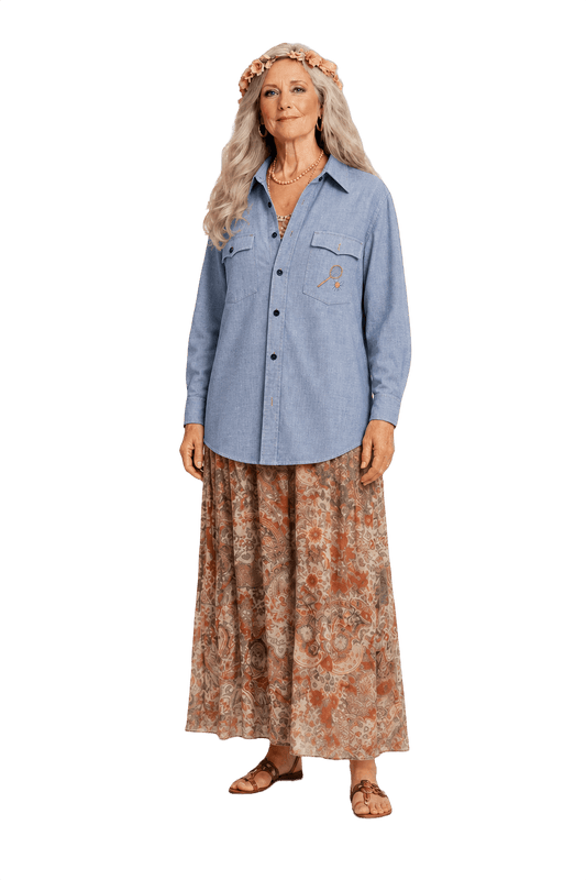 1970s Light Blue Cotton Shirt - Model