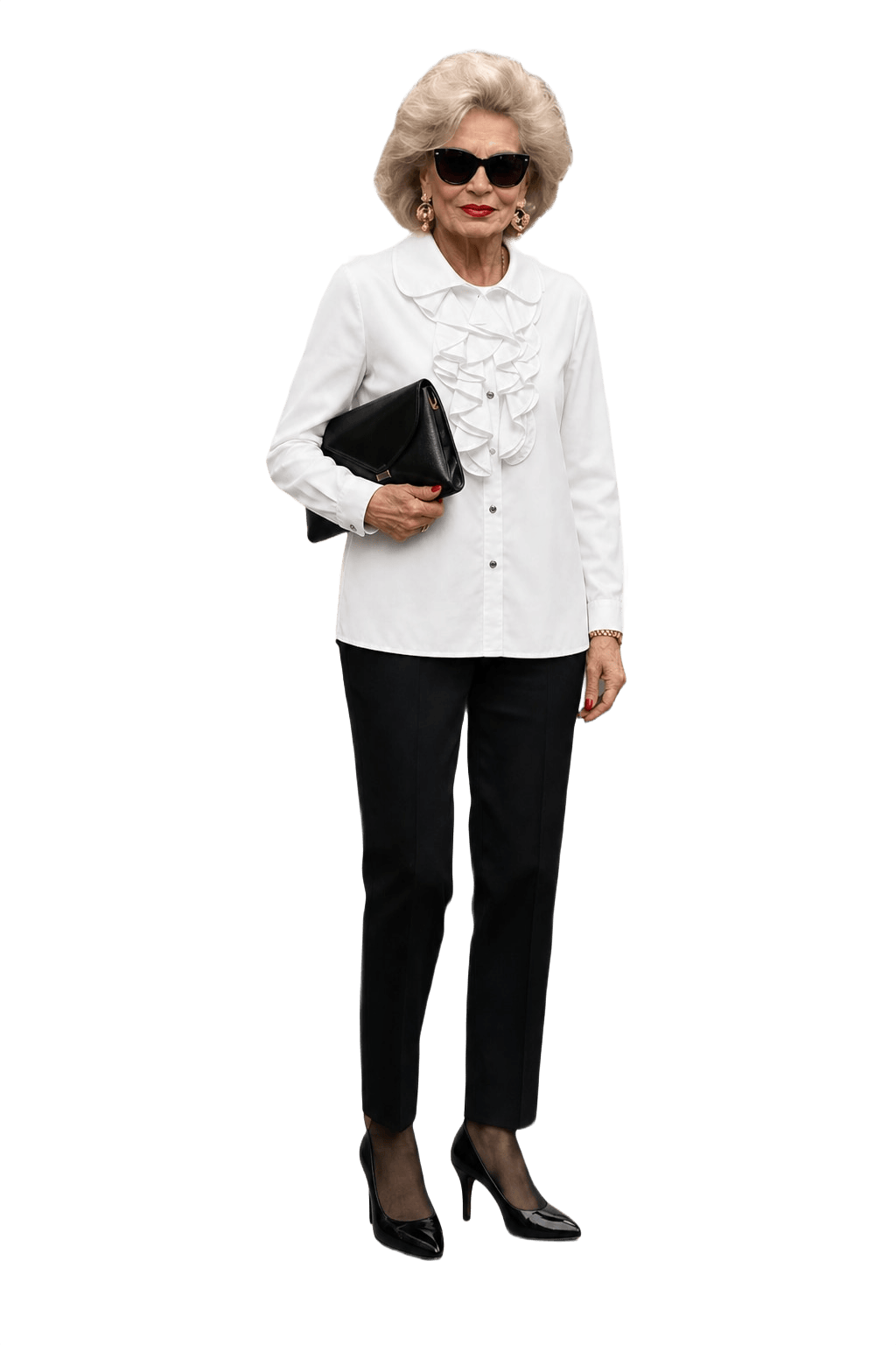 1980s Cream White Polyester Blend Blouse - Model