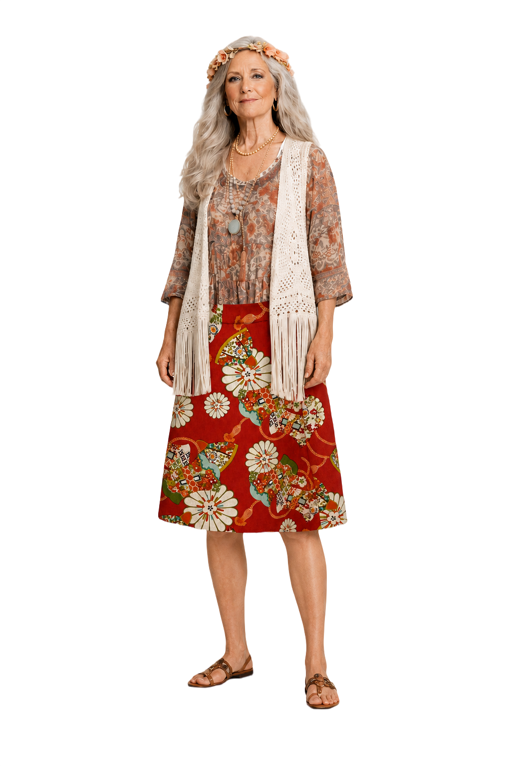 1970s Red Cotton Skirt - Model
