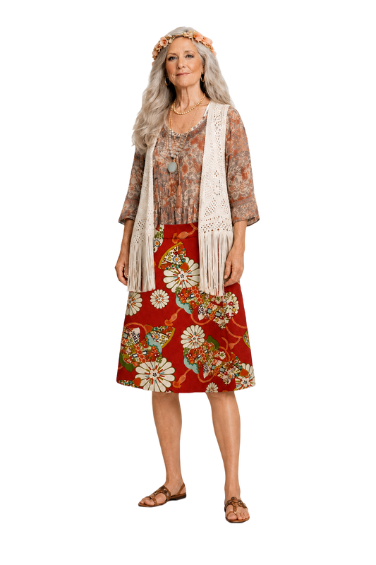 1970s Red Cotton Skirt - Model