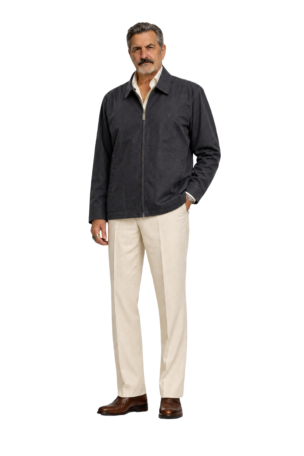 1980s Navy Blue Cotton Blend Jacket - Model