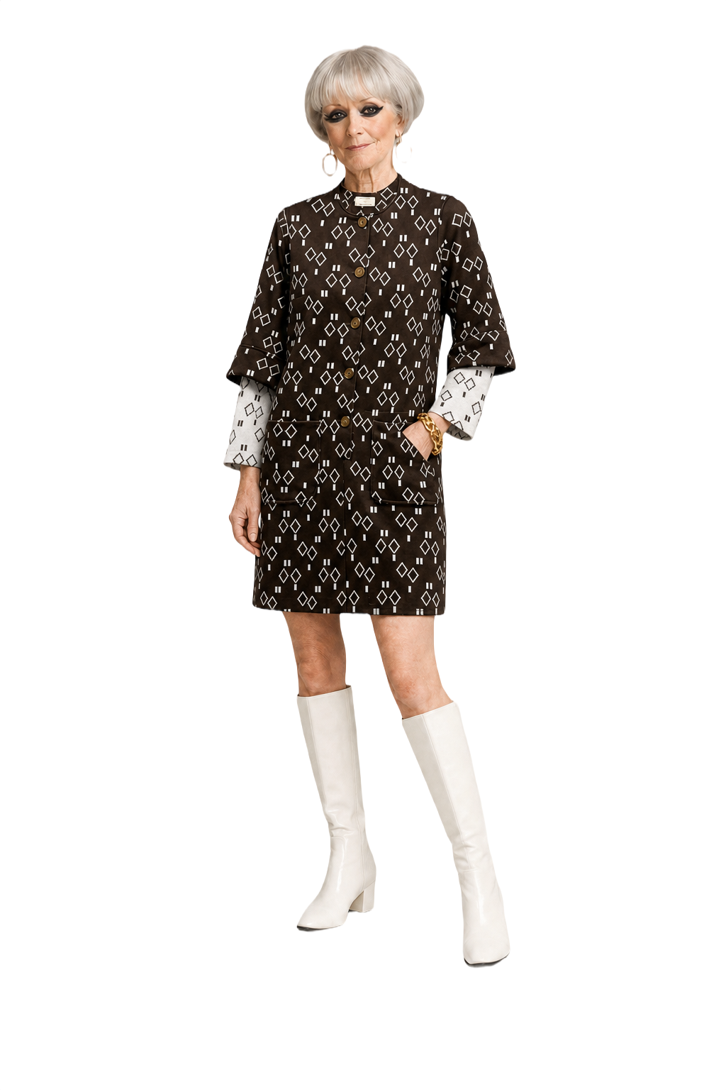 1960s Brown Cotton Blend Shift Dress - Model
