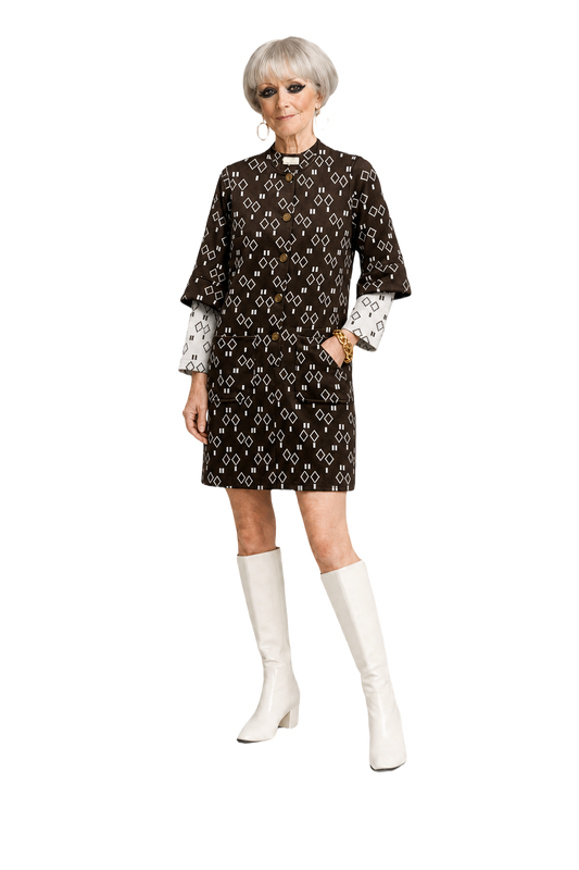 1960s Brown Cotton Blend Shift Dress - Model