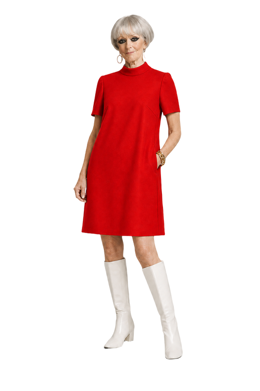 1970s Red Cotton Blend Shift Dress - Model