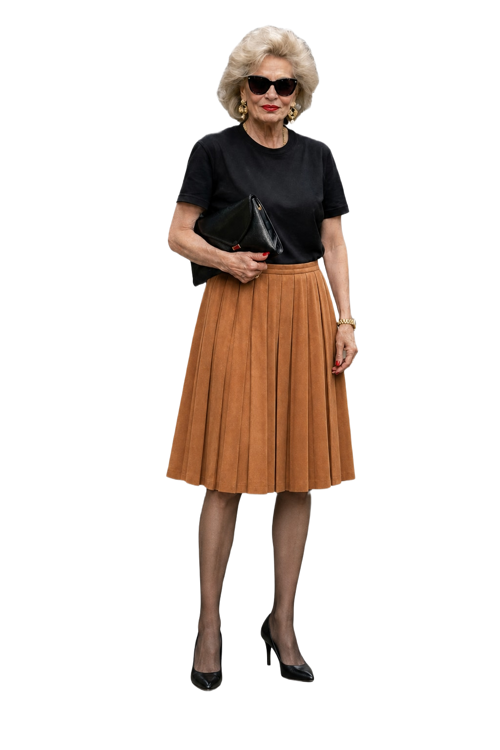 1980s Camel Brown Rayon Blend Skirt - Model