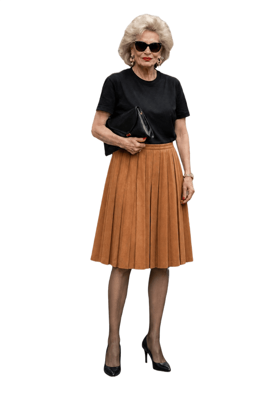 1980s Camel Brown Rayon Blend Skirt - Model