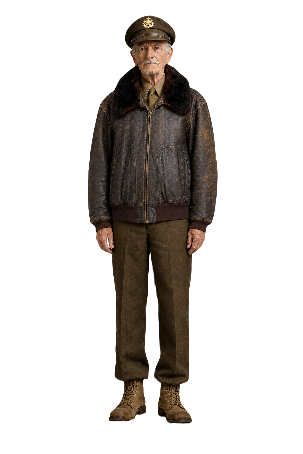 1940s Brown Leather Bomber Jacket - Model