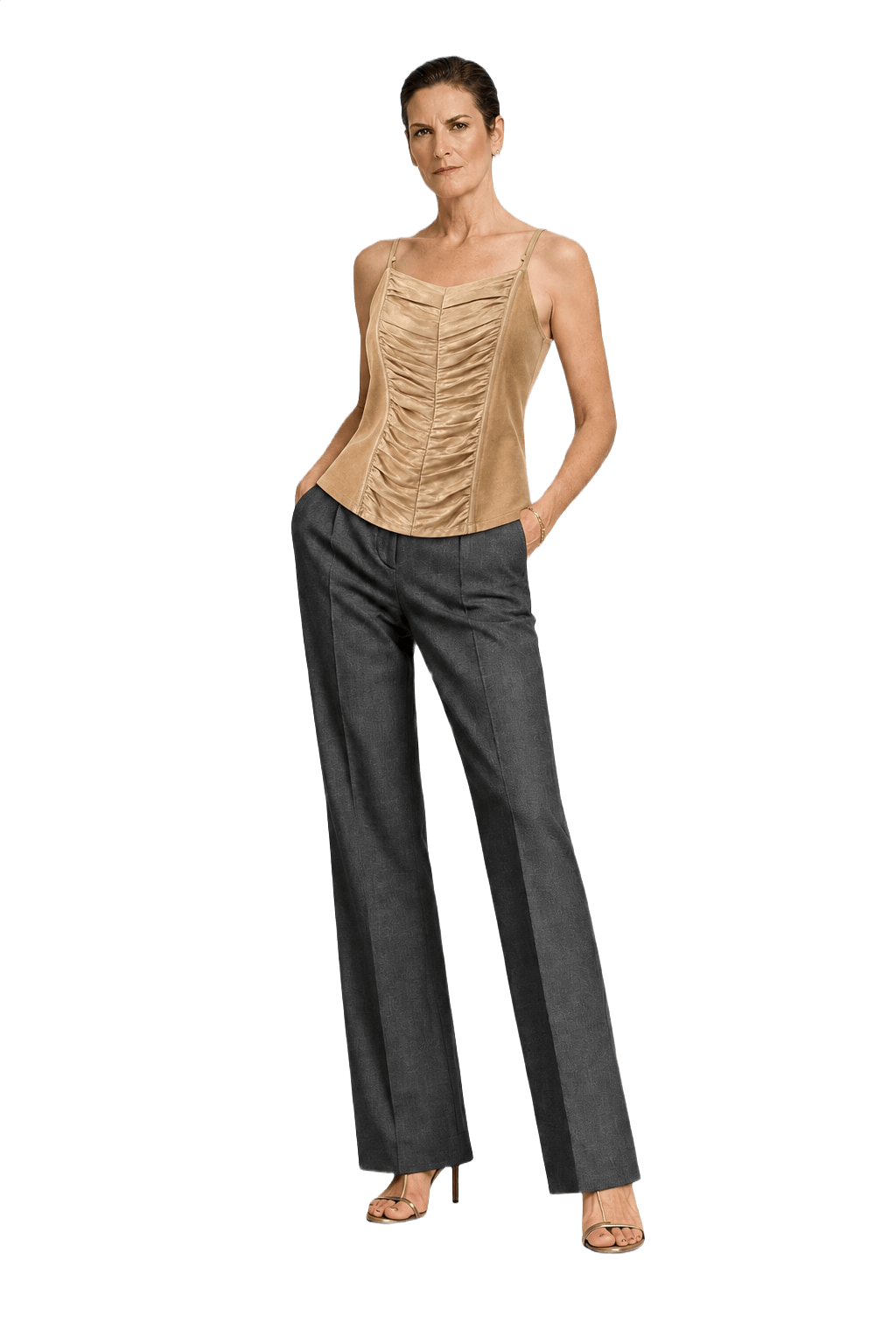 1990s Beige Polyester Blend Tank Top - Model