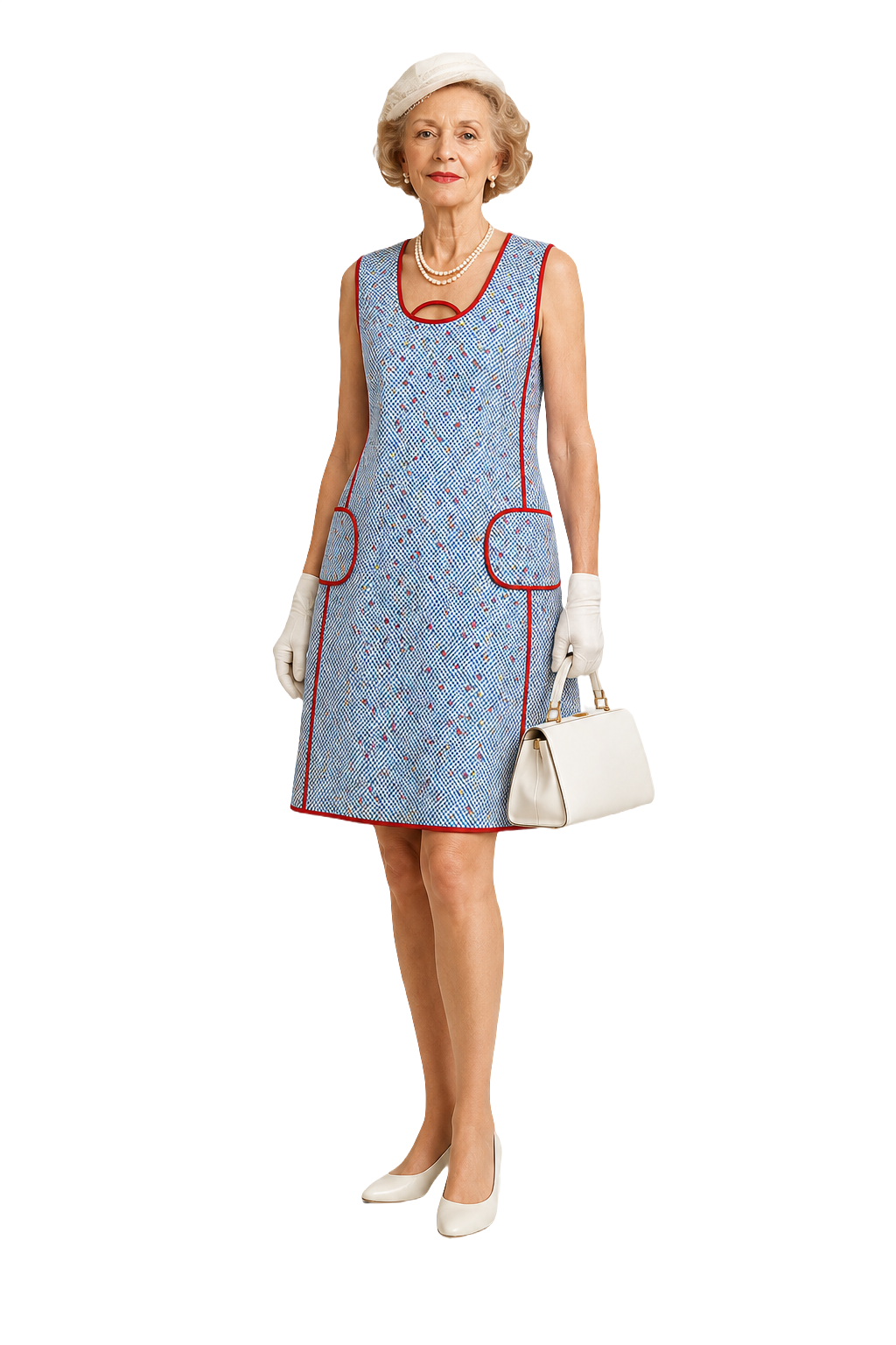 1950s Blue Cotton Pinafore Dress - Model