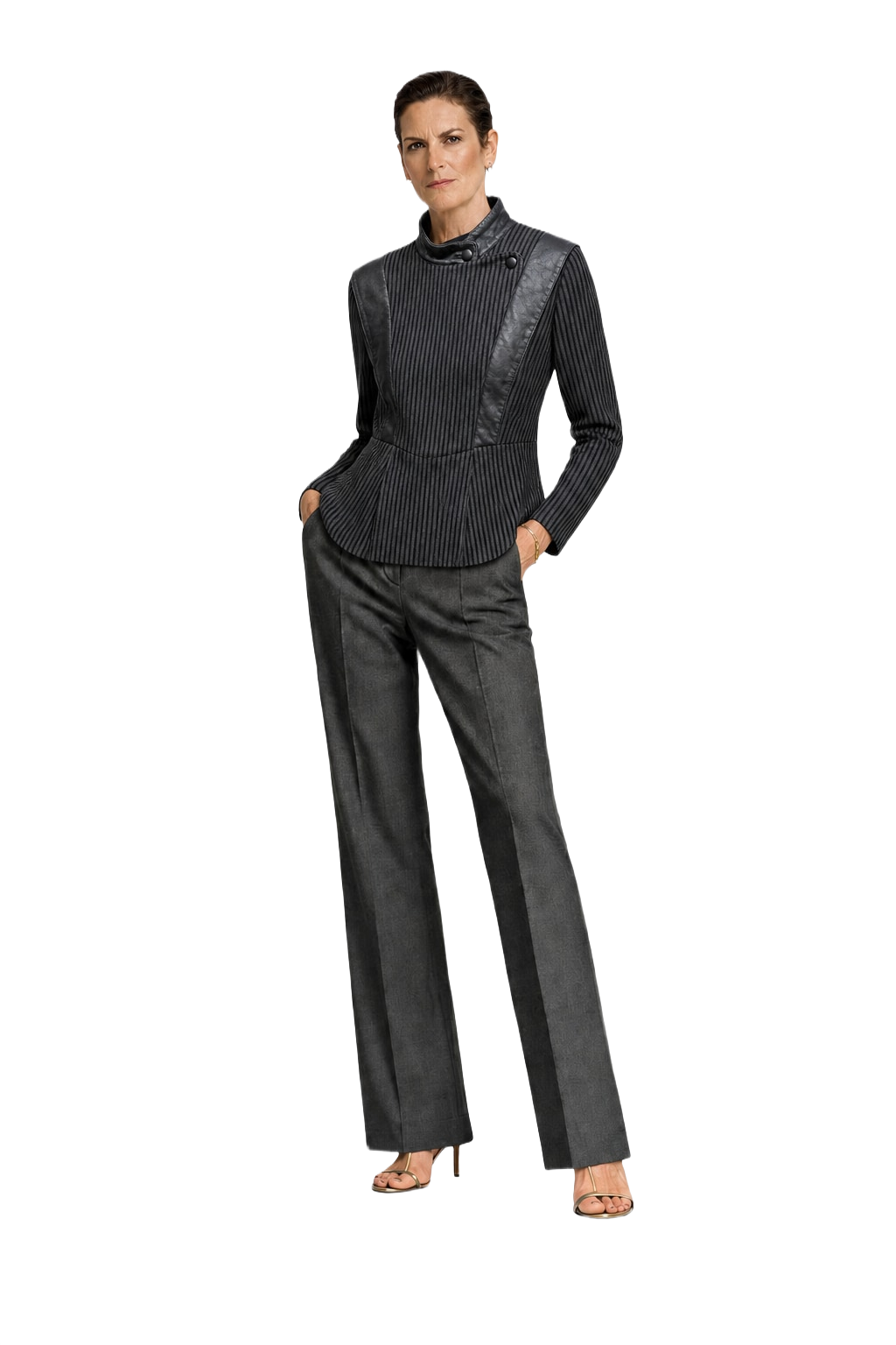1990s Black Wool and Leather Blazer - Model