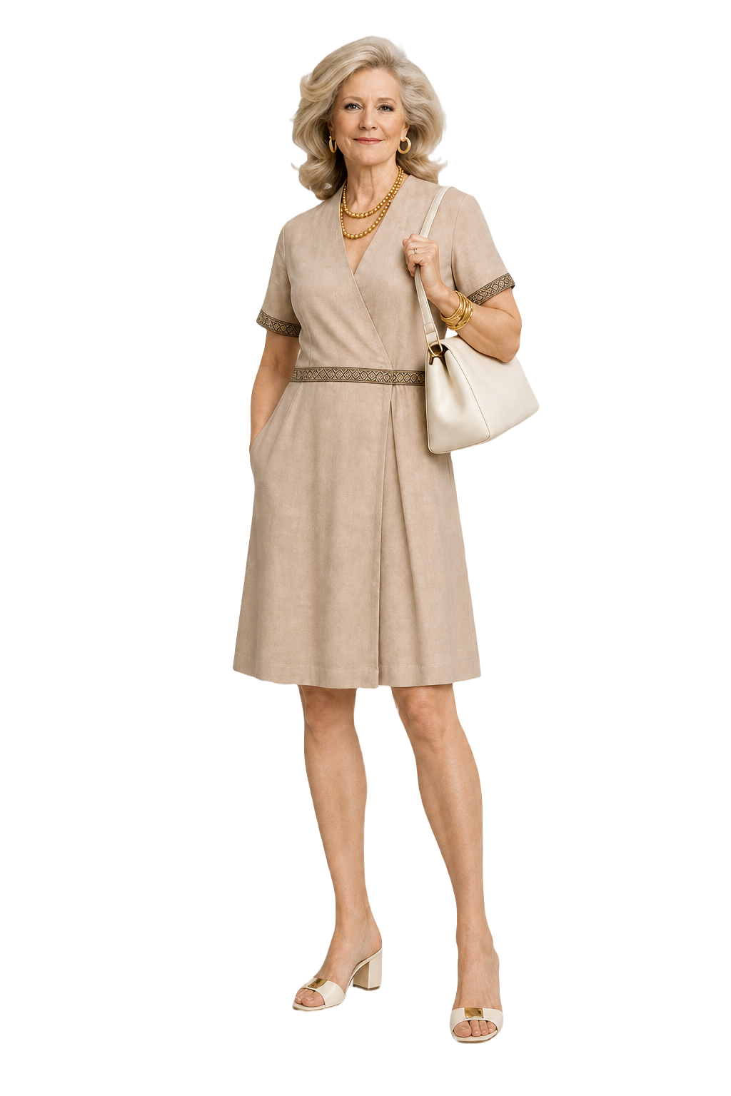 1970s Beige Linen Dress - Model