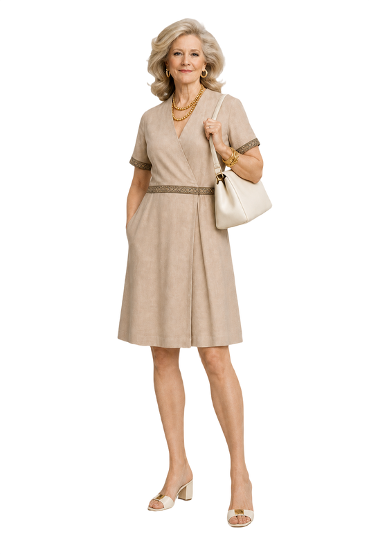 1970s Beige Linen Dress - Model