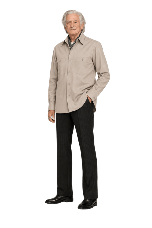 1970s Beige Cotton Shirt - Model