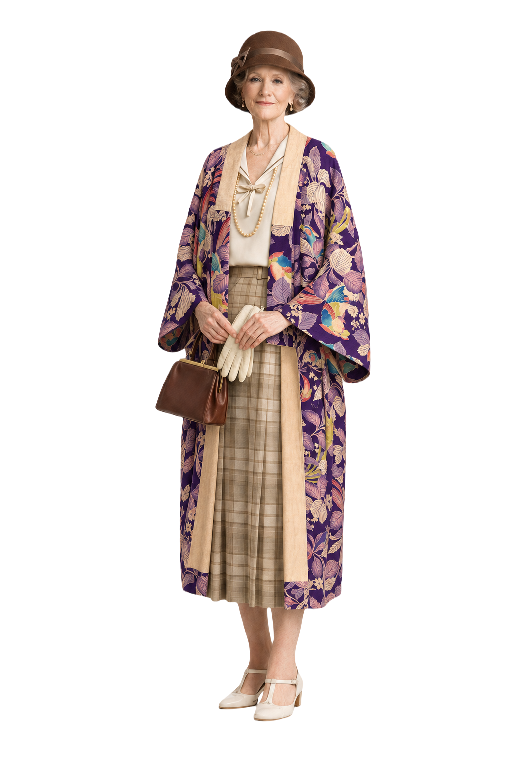 1930s Purple Silk Kimono - Model