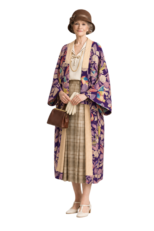 1930s Purple Silk Kimono - Model