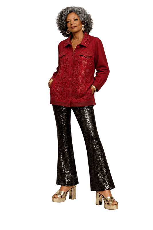 1980s Deep Red Cotton Blend Jacket - Model