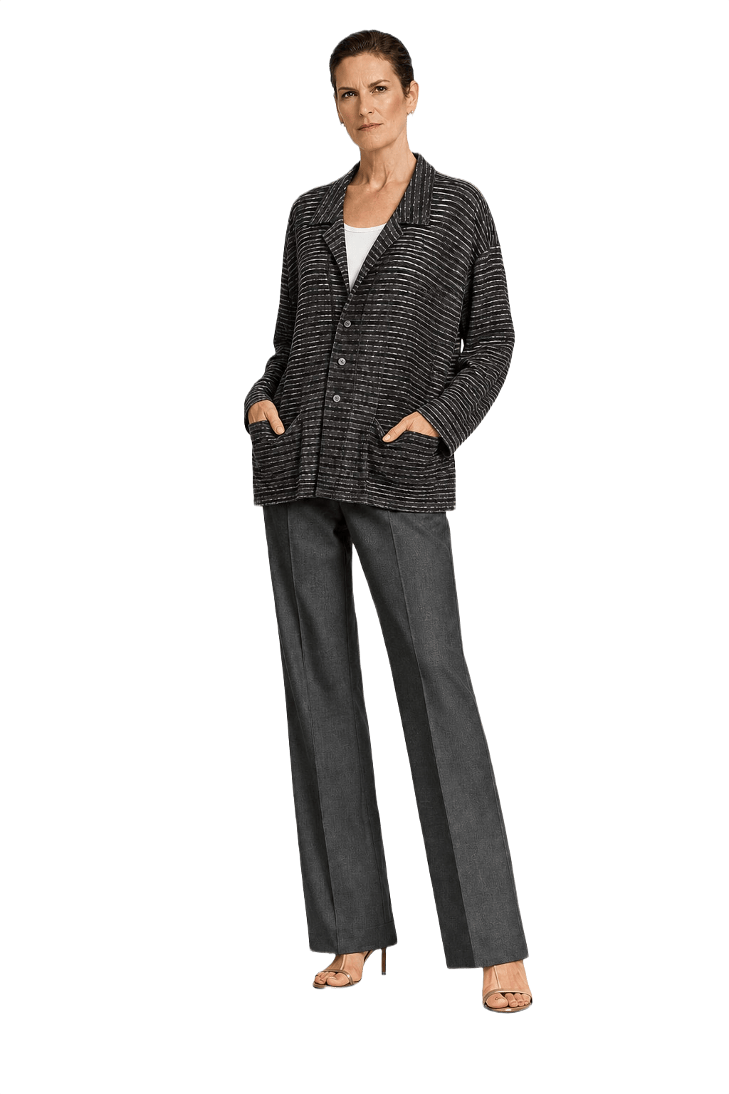 1990s Charcoal Grey Velvet Jacket - Model