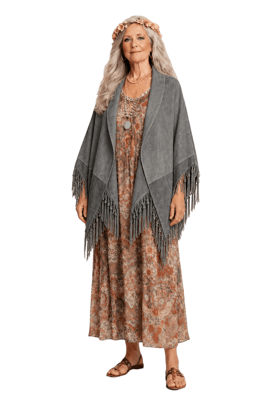 1970s Gray Suede Cape - Model