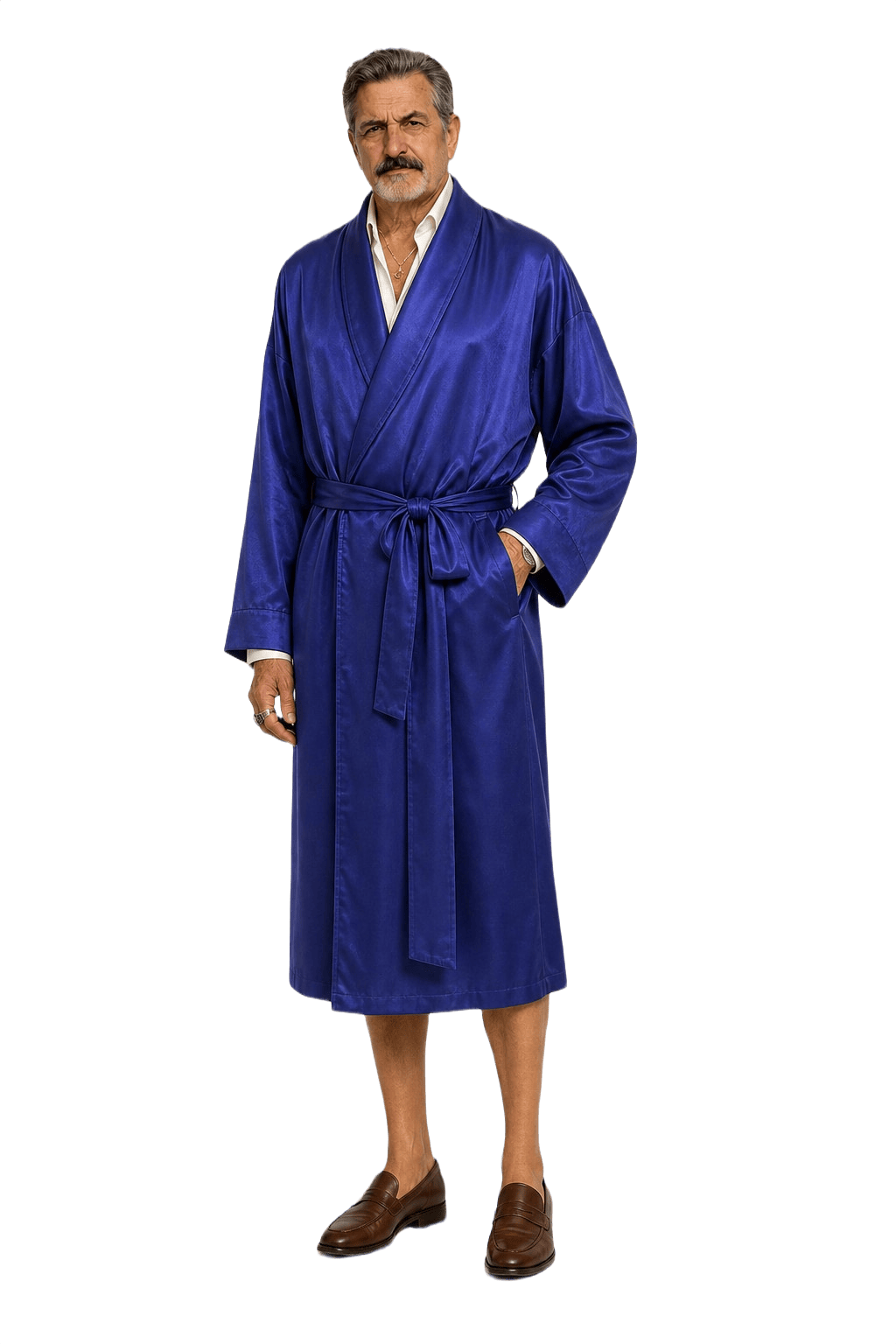1980s Deep Blue Silk Robe - Model